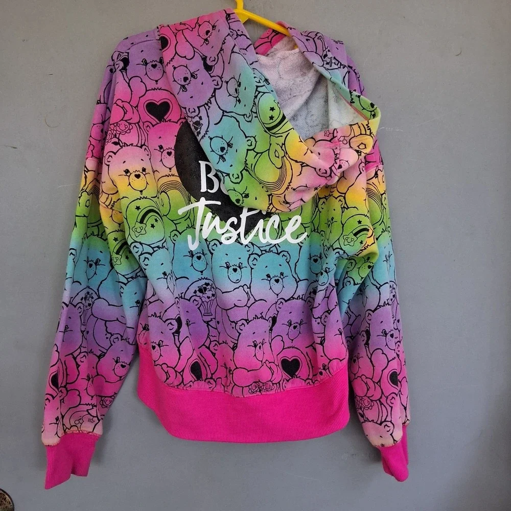 Justice X Care Bears Rainbow Graphic Print Hoodie Sweatshirt EUC 7-8 S